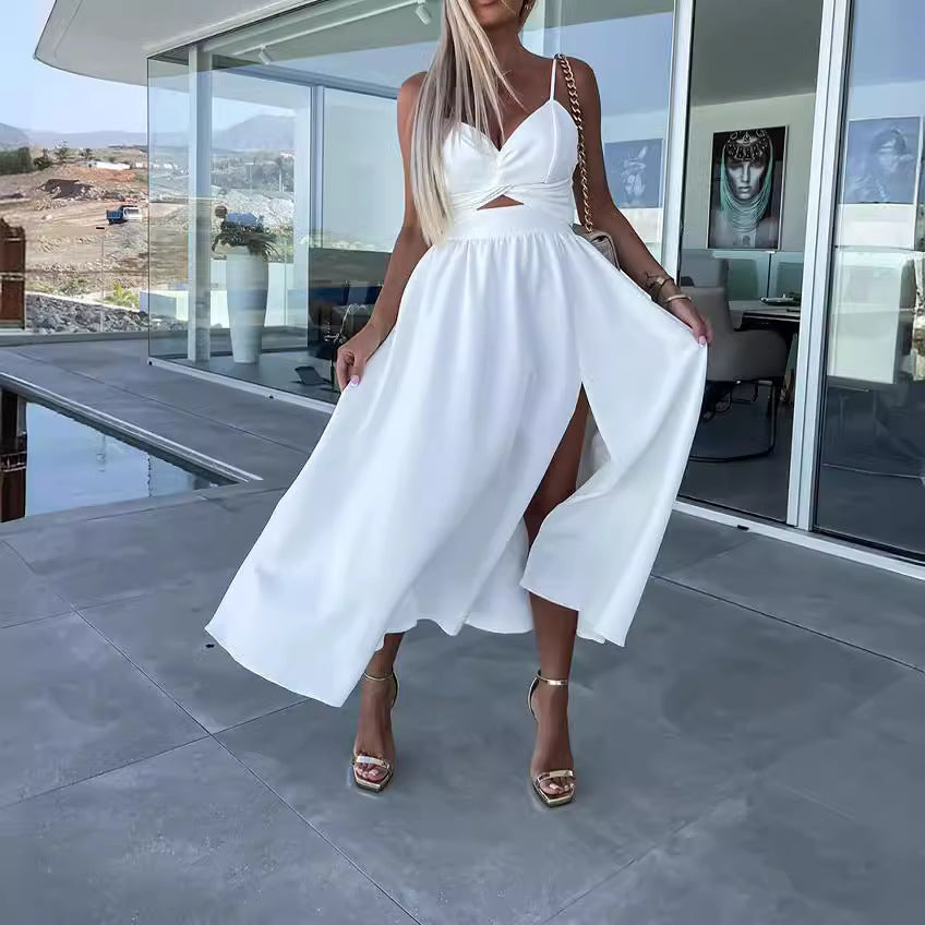 Europe and the United States cross-border foreign trade new women's Amazon suspenders V-neck large pendulum dress slim-fit backless mid-length dress