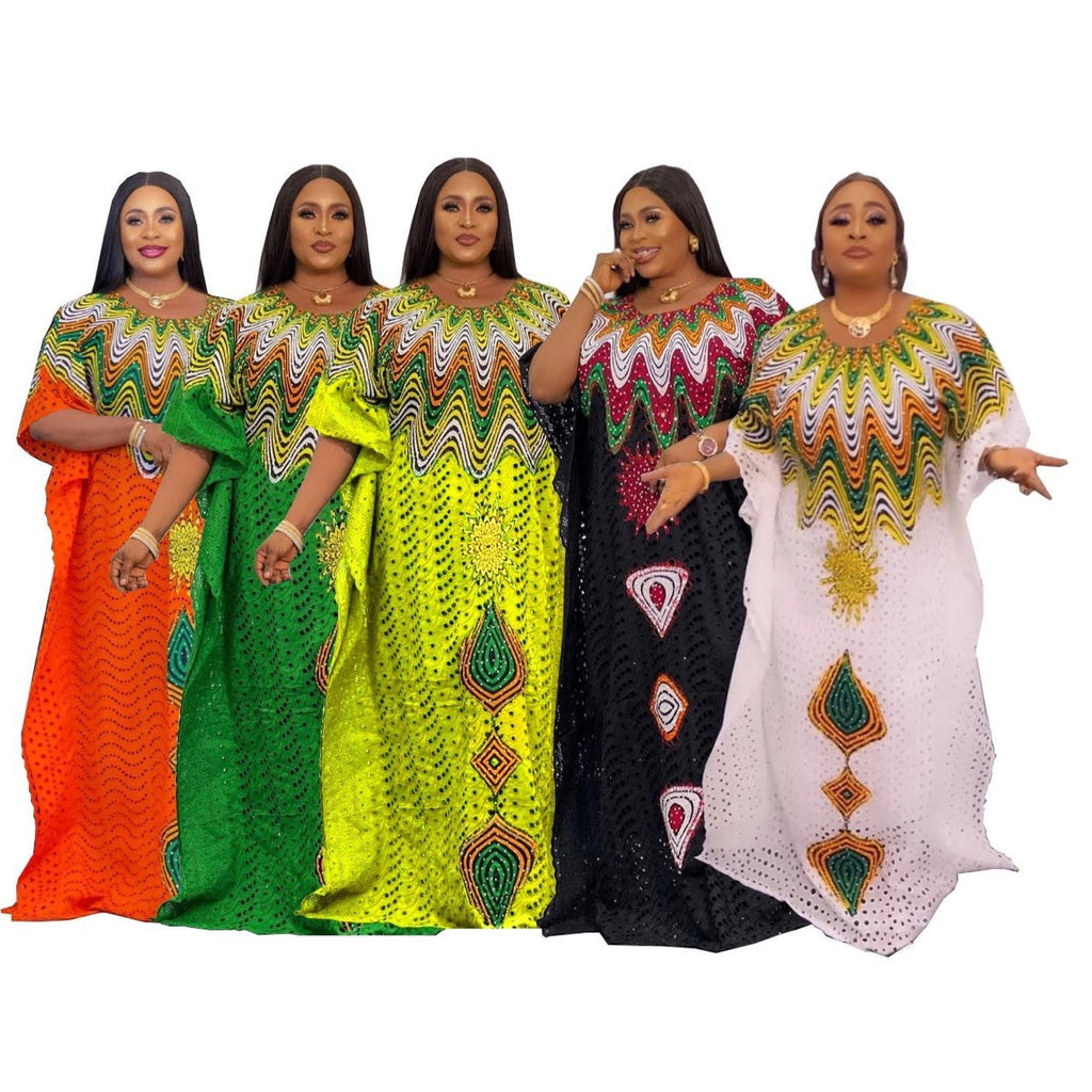 Cross-border supply of African cotton hollow embroidery high-end plus size fashion women's dress clearance