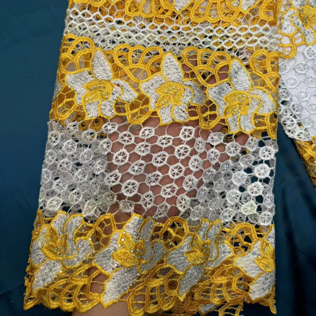 African Cross-Border Polyester Two-Tone Rhinestone Water-Soluble Lace Full-Width Lace Hollow-Out Dress Half-Skirt Fashion Fabric