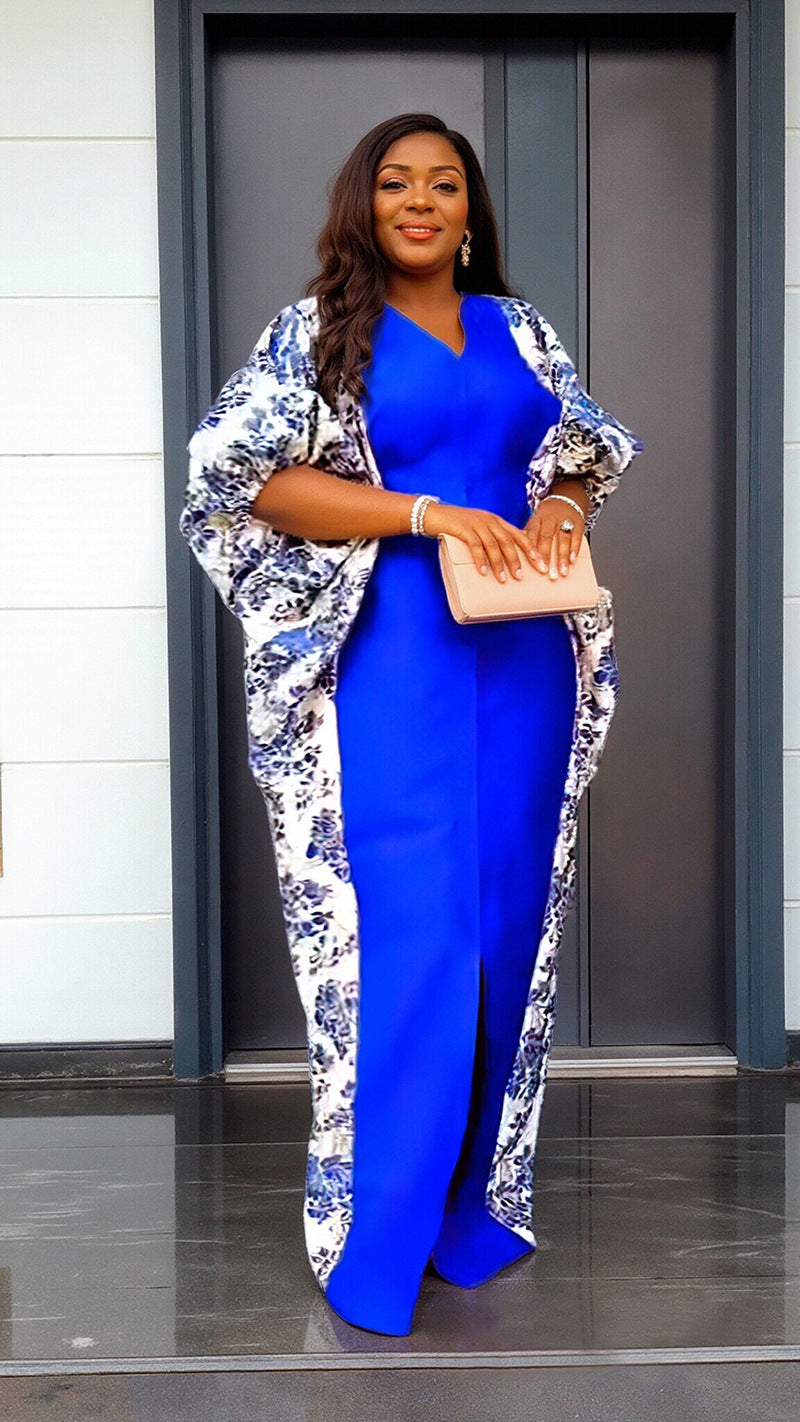 Cross-Border Aliexpress Plus-Size Women's Ethnic Style Robe African Amazon Color-Blocking Printed Dress 9038