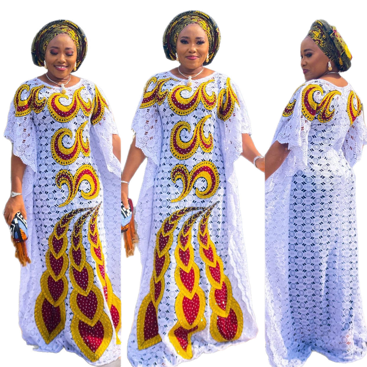 Cross-border Supply Loose Water-soluble Lace Bumbo Gown Bat Blouse Long Skirt plus size Women's dress Africa