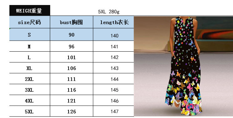 2026 New Summer Women's Sleeveless Long Dress V-Neck Floral Print Dress European and American Cross-Border Foreign Trade Women's Clothing