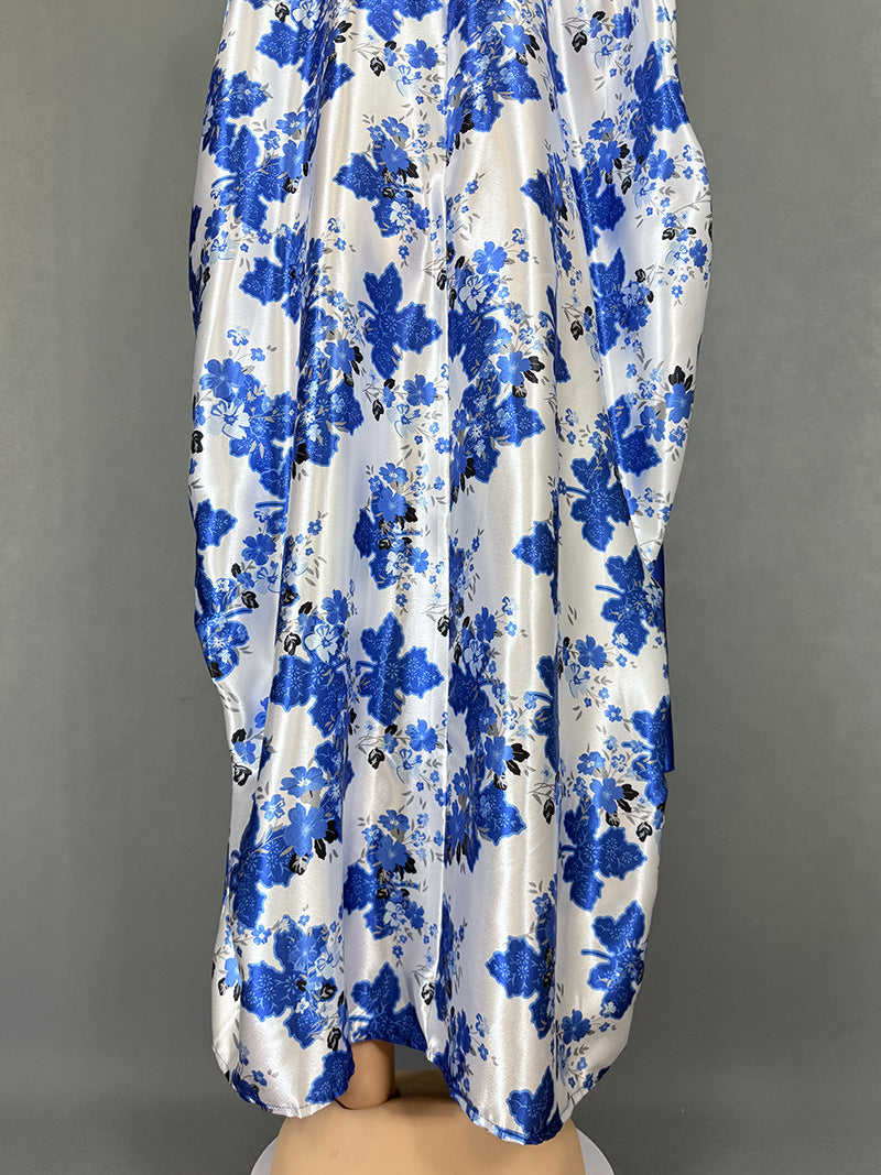 Cross-Border Aliexpress Plus-Size Women's Ethnic Style Robe African Amazon Color-Blocking Printed Dress 9038