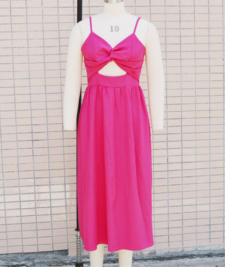 Europe and the United States cross-border foreign trade new women's Amazon suspenders V-neck large pendulum dress slim-fit backless mid-length dress
