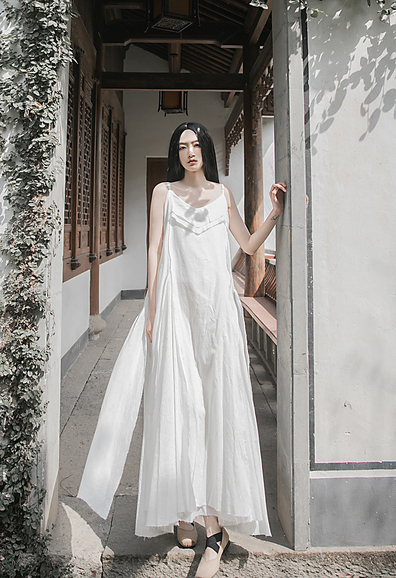 Raw Edge, Large Hem, Pure Cotton, Casual and Flowing Dress in 4 Colors, Artistic Retro High-Quality Cotton and Linen Material Dress