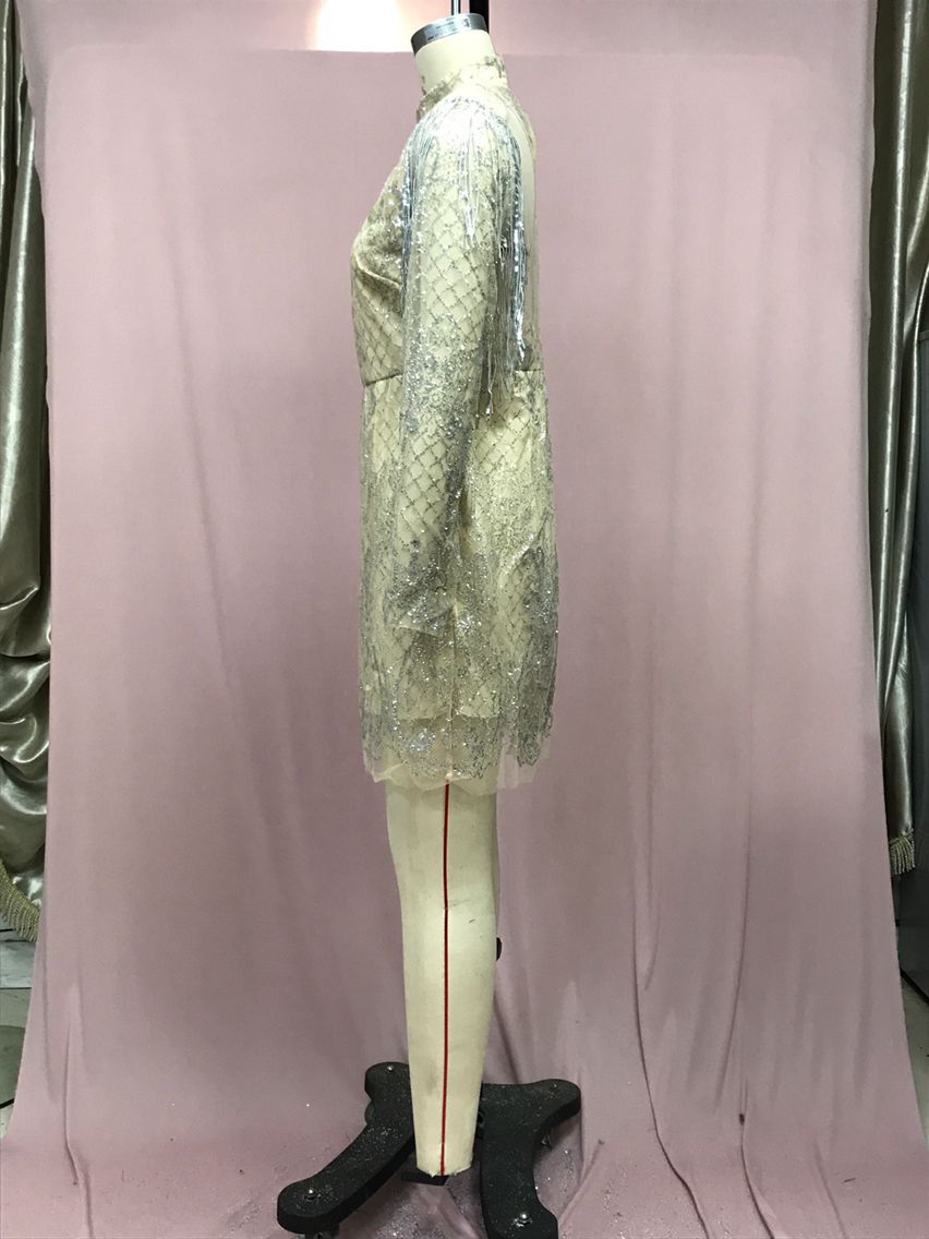 2025 New Summer Cross-Border Amazon European and American Clothing Dress with Gold Backless Transparent Cut Out Sexy Miniskirt