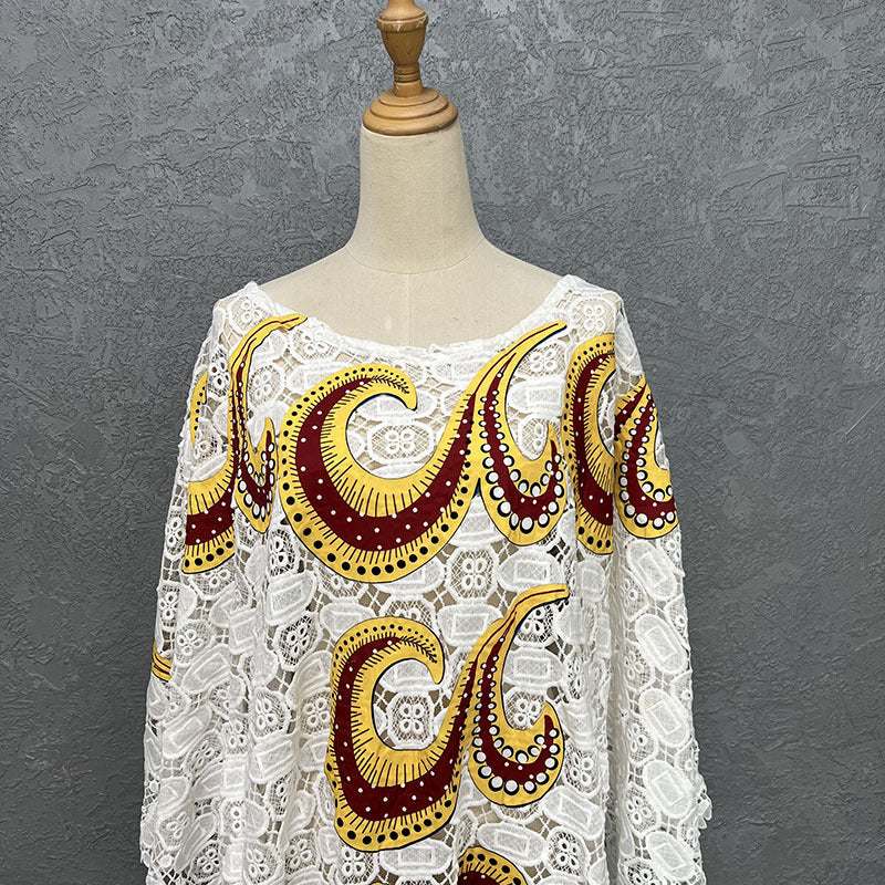 Cross-border Supply Loose Water-soluble Lace Bumbo Gown Bat Blouse Long Skirt plus size Women's dress Africa