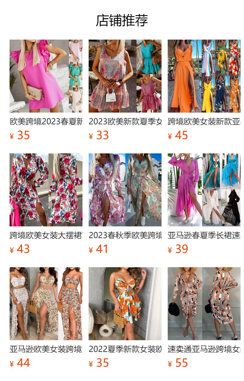 Europe and the United States cross-border foreign trade new women's Amazon suspenders V-neck large pendulum dress slim-fit backless mid-length dress