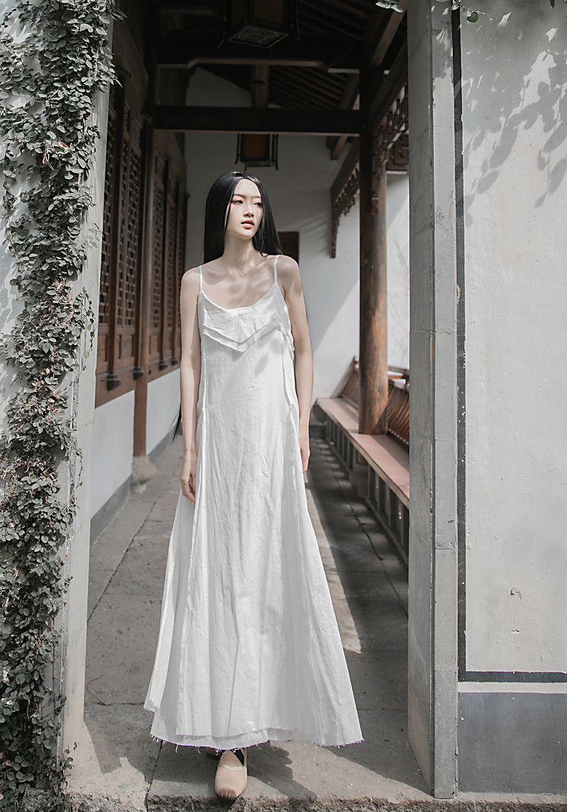 Raw Edge, Large Hem, Pure Cotton, Casual and Flowing Dress in 4 Colors, Artistic Retro High-Quality Cotton and Linen Material Dress