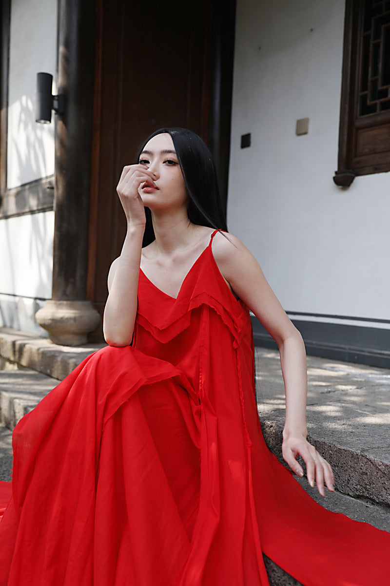 Raw Edge, Large Hem, Pure Cotton, Casual and Flowing Dress in 4 Colors, Artistic Retro High-Quality Cotton and Linen Material Dress