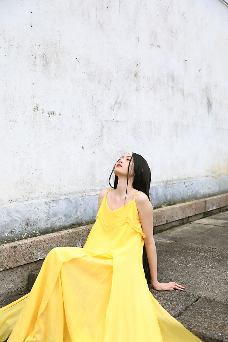 Raw Edge, Large Hem, Pure Cotton, Casual and Flowing Dress in 4 Colors, Artistic Retro High-Quality Cotton and Linen Material Dress