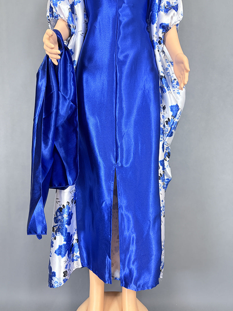 Cross-Border Aliexpress Plus-Size Women's Ethnic Style Robe African Amazon Color-Blocking Printed Dress 9038