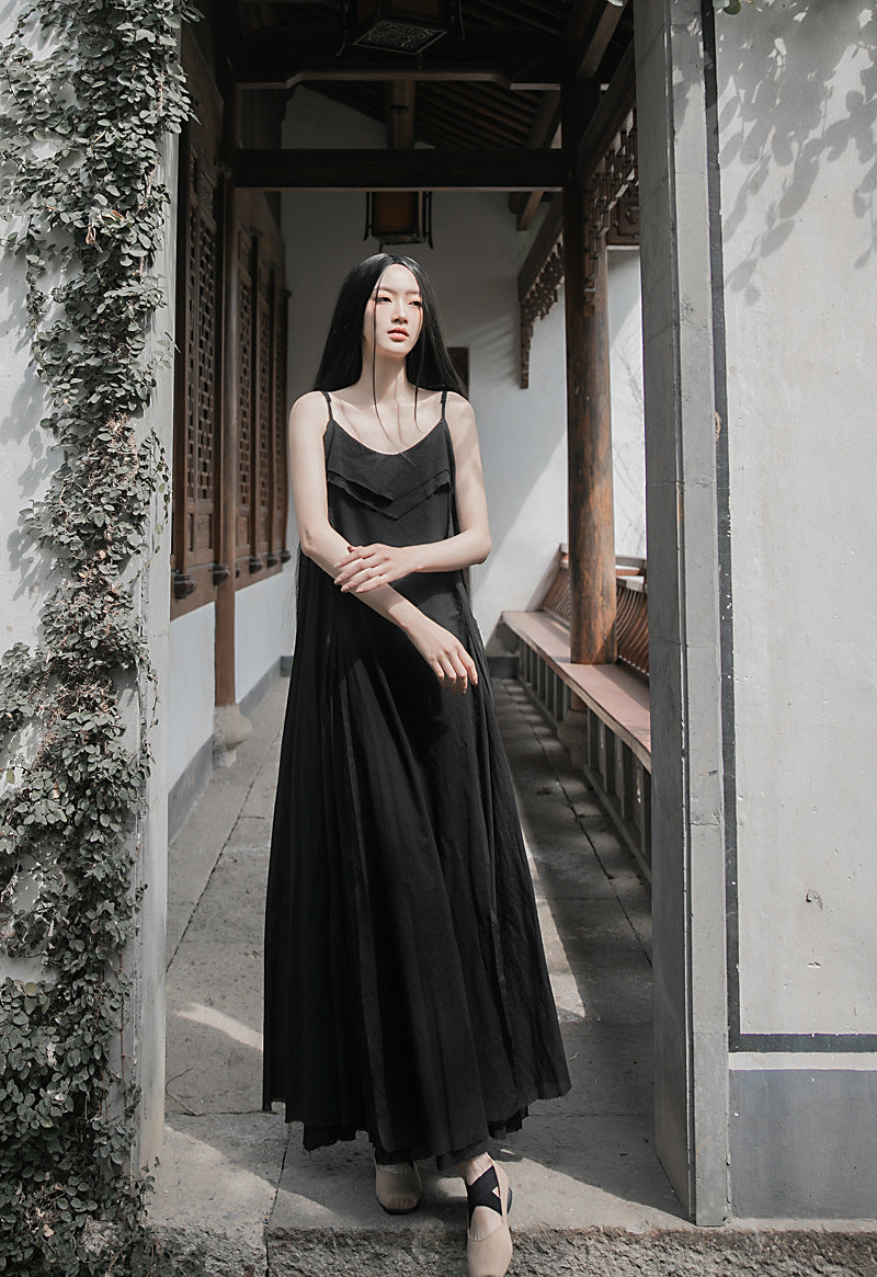Raw Edge, Large Hem, Pure Cotton, Casual and Flowing Dress in 4 Colors, Artistic Retro High-Quality Cotton and Linen Material Dress