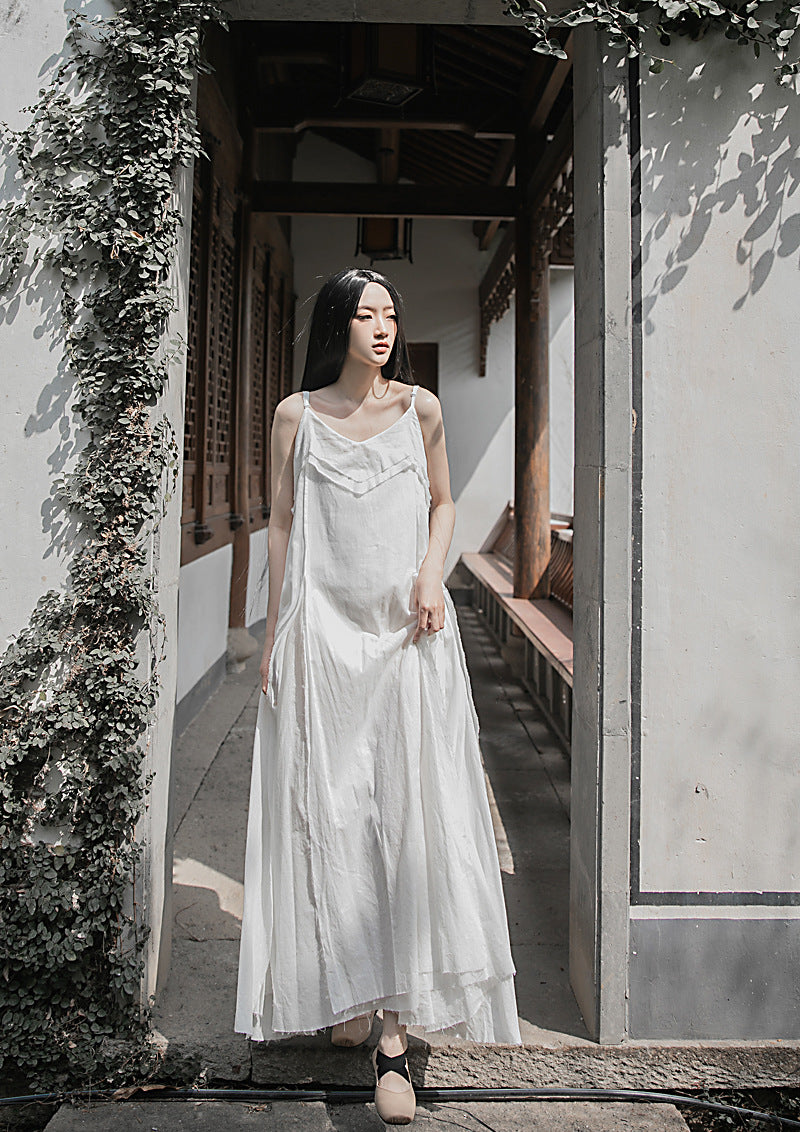 Raw Edge, Large Hem, Pure Cotton, Casual and Flowing Dress in 4 Colors, Artistic Retro High-Quality Cotton and Linen Material Dress