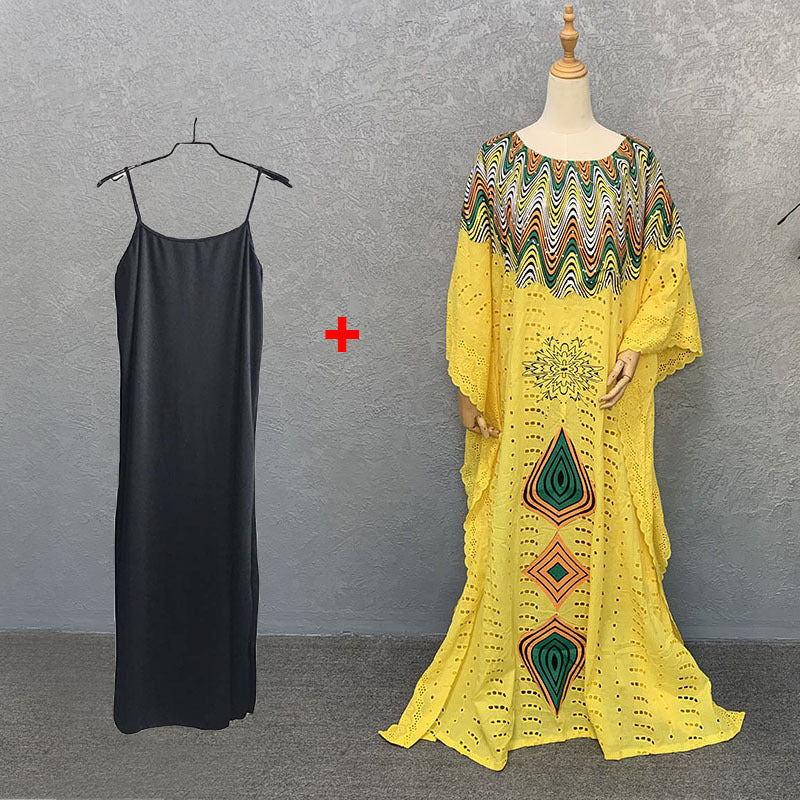 Cross-border supply of African cotton hollow embroidery high-end plus size fashion women's dress clearance