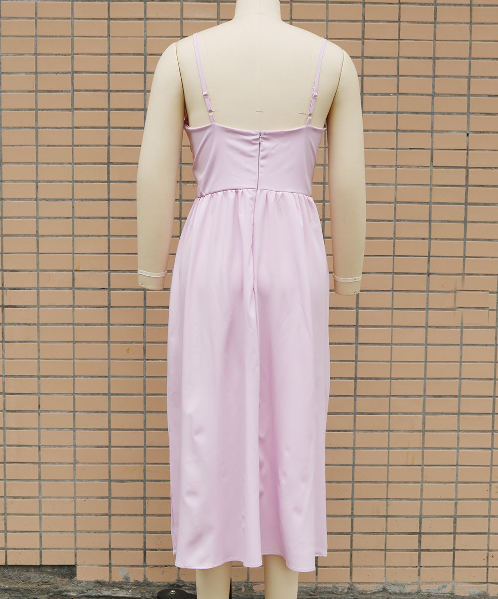 Europe and the United States cross-border foreign trade new women's Amazon suspenders V-neck large pendulum dress slim-fit backless mid-length dress