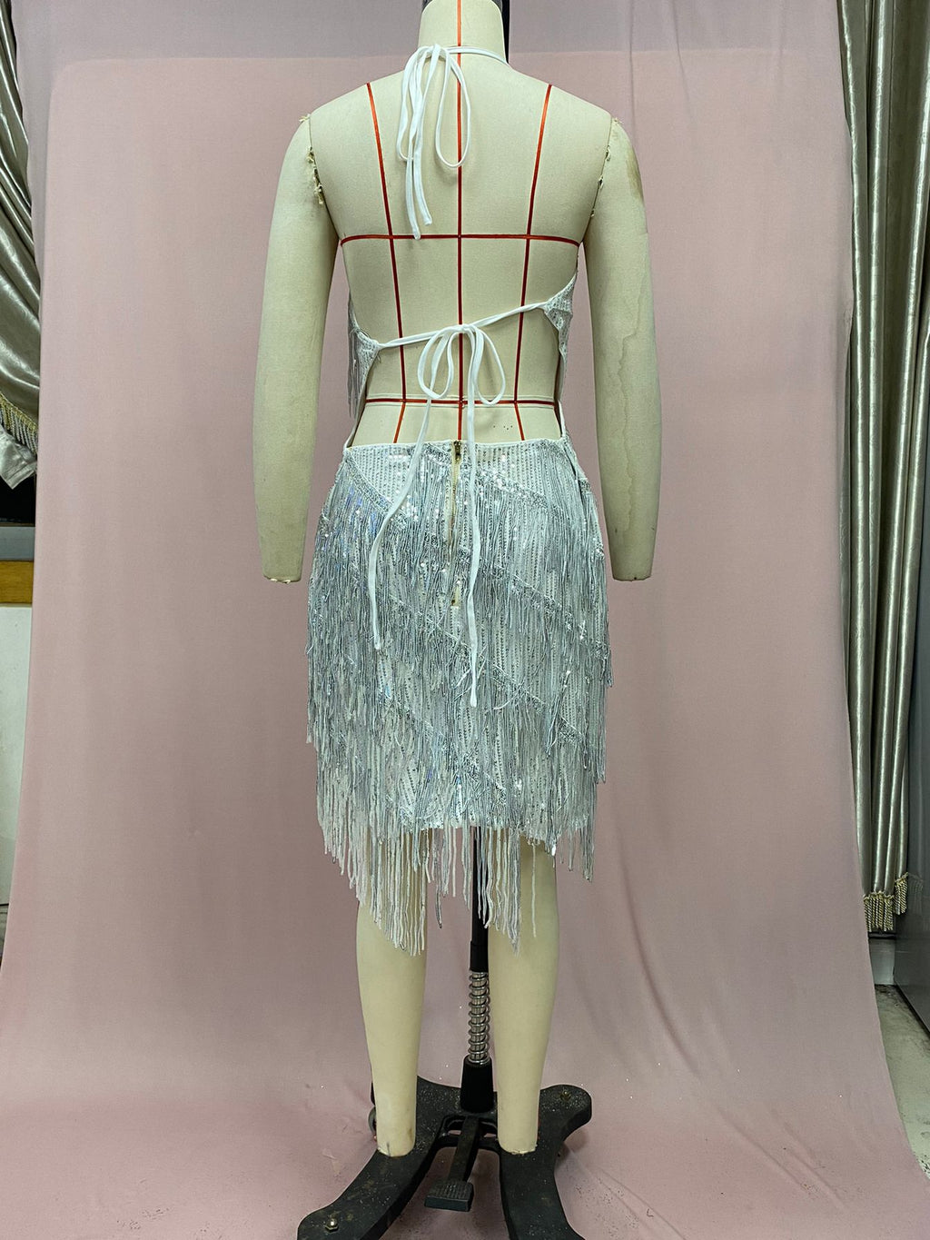 2025 Cross-Border European and American Independent Station New Direct Selling Halter Tassel Backless Hip-Covering A-Line High-Waisted Short Skirt Dress