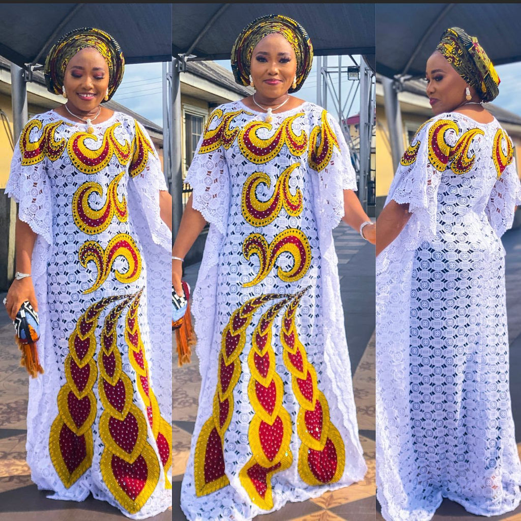 Cross-border Supply Loose Water-soluble Lace Bumbo Gown Bat Blouse Long Skirt plus size Women's dress Africa