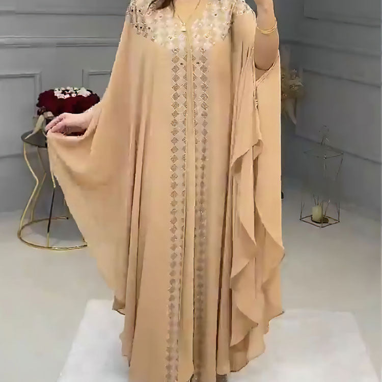Cross-Border African, European, and American Dresses, Robes, Pearl Chiffon, Heavy-Duty Rhinestone Embellishments, Factory Direct + Inner Skirt