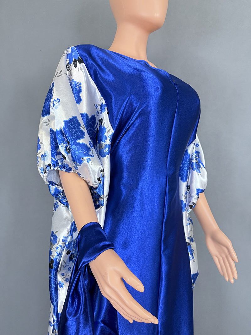 Cross-Border Aliexpress Plus-Size Women's Ethnic Style Robe African Amazon Color-Blocking Printed Dress 9038