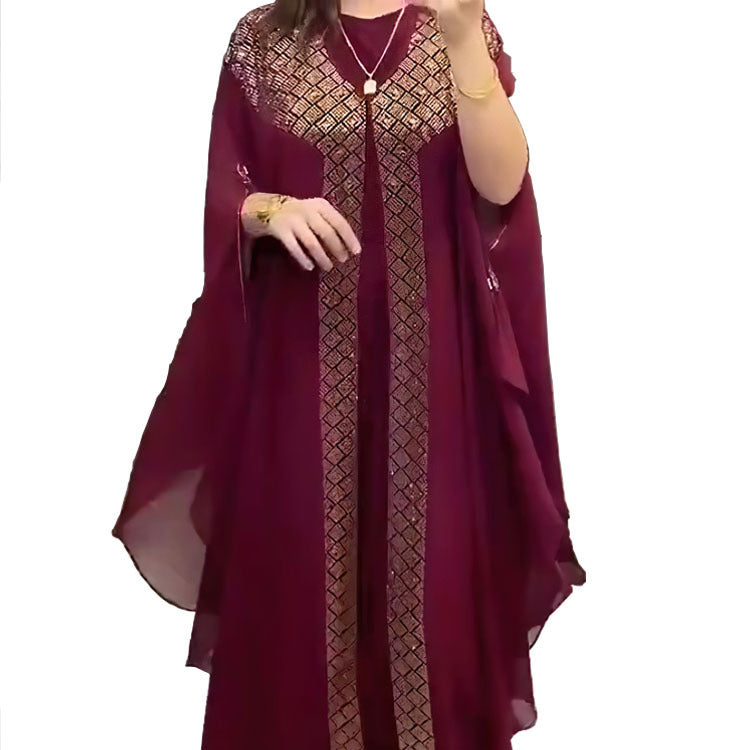 Cross-Border African, European, and American Dresses, Robes, Pearl Chiffon, Heavy-Duty Rhinestone Embellishments, Factory Direct + Inner Skirt