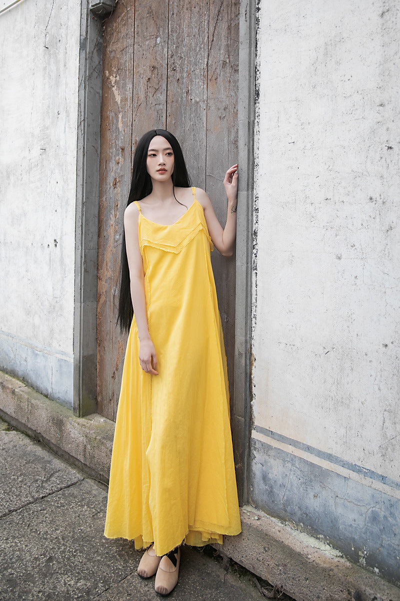 Raw Edge, Large Hem, Pure Cotton, Casual and Flowing Dress in 4 Colors, Artistic Retro High-Quality Cotton and Linen Material Dress
