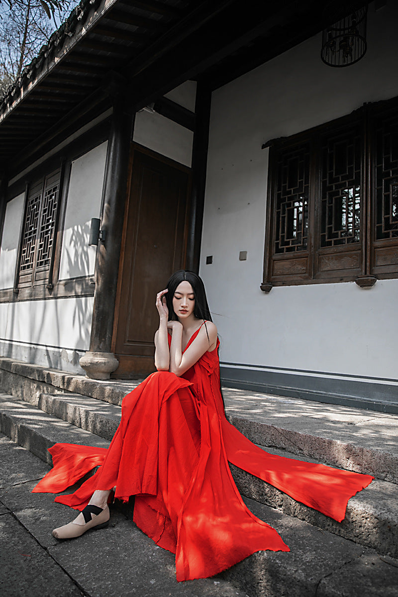 Raw Edge, Large Hem, Pure Cotton, Casual and Flowing Dress in 4 Colors, Artistic Retro High-Quality Cotton and Linen Material Dress