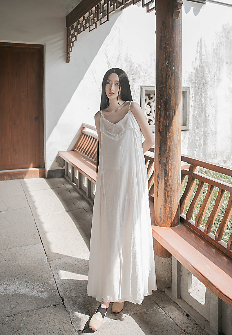 Raw Edge, Large Hem, Pure Cotton, Casual and Flowing Dress in 4 Colors, Artistic Retro High-Quality Cotton and Linen Material Dress