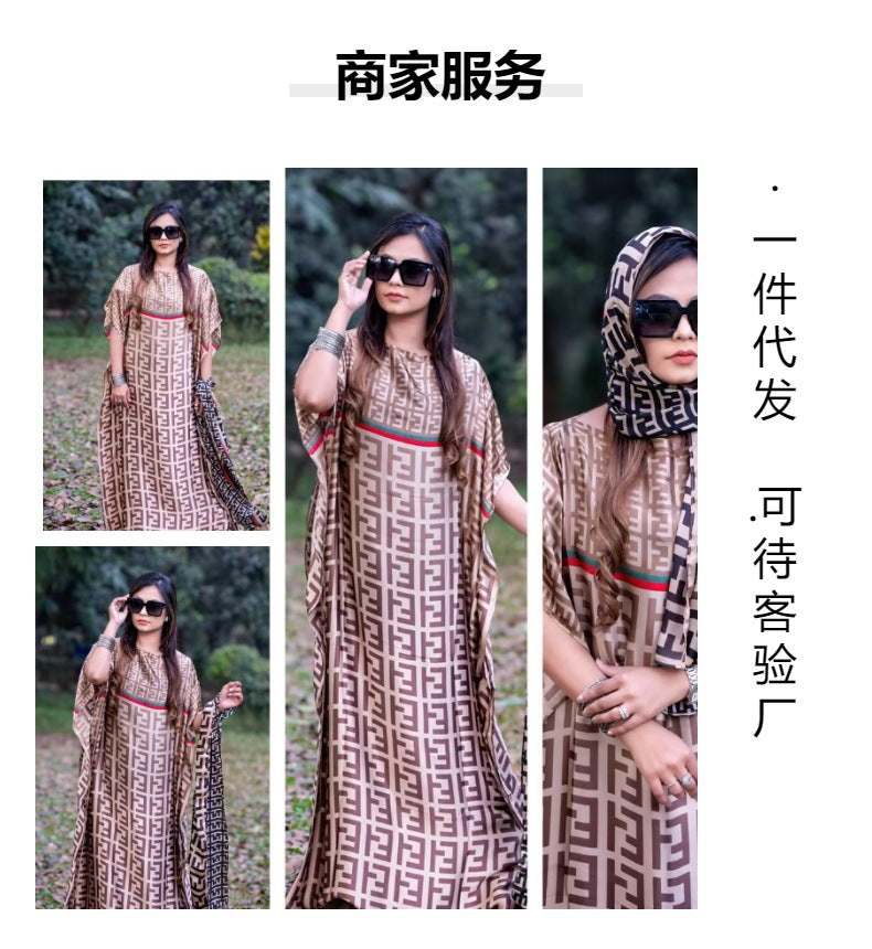 Source Manufacturer Hot-Selling Summer Long Dress African Robe 2024 Spring/Summer Sun Protection Shawl Plus-Size Two-Piece Set