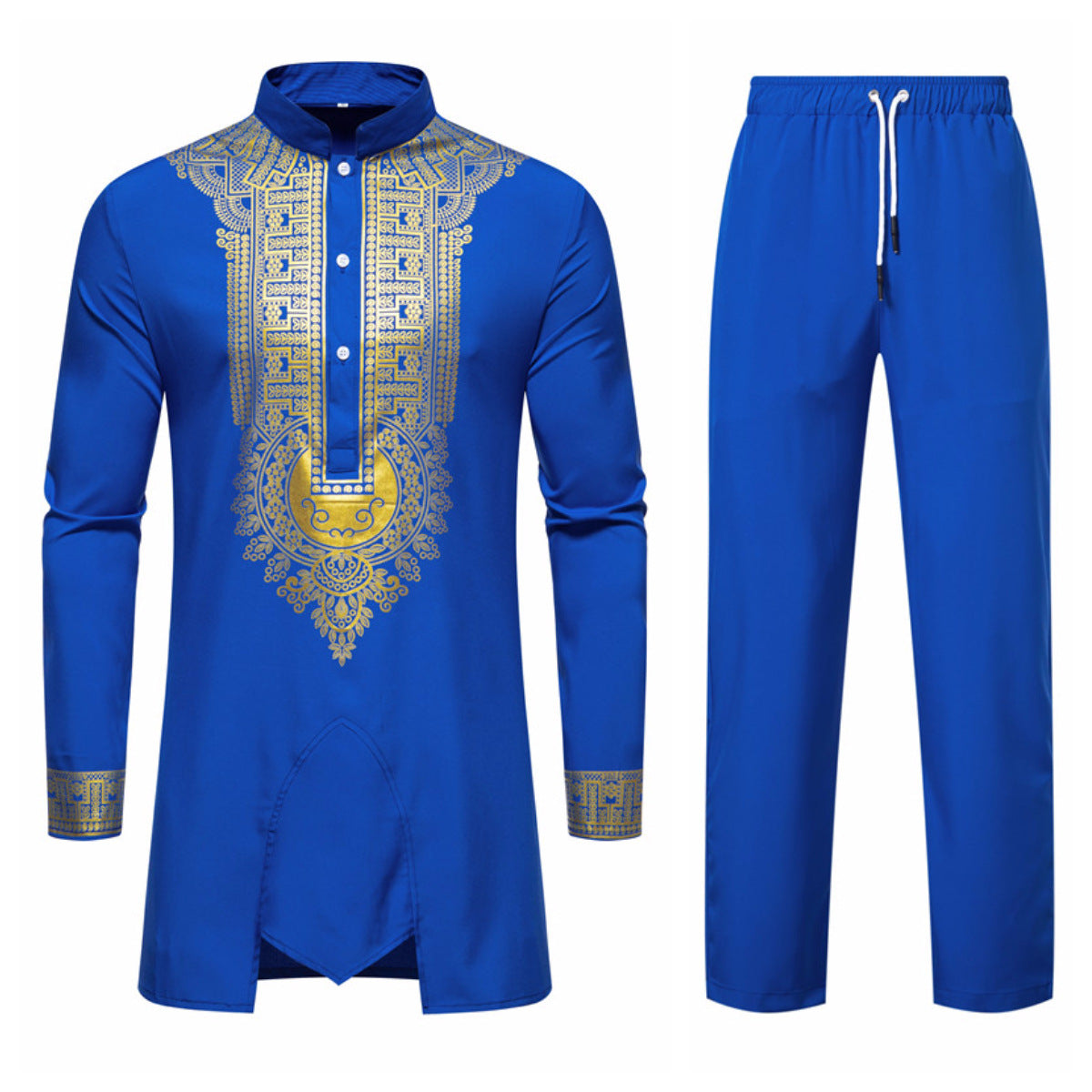 Foreign Trade Cross-border Men's Shirt suit Collar Bronzing Print Long-sleeved Shirt Trousers African-style Casual Shirt for Men