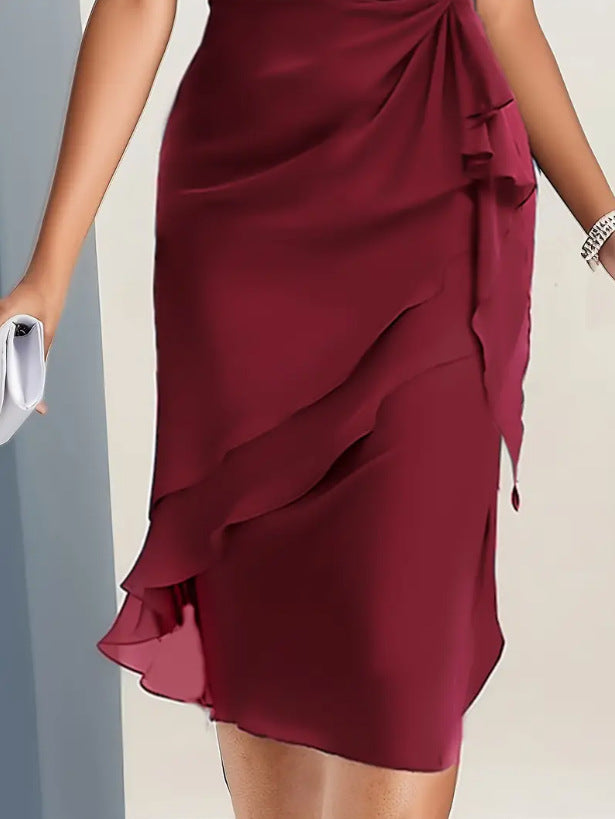 Cross-border independent station new 2025 summer dress stitching chiffon crew neck short sleeve dress