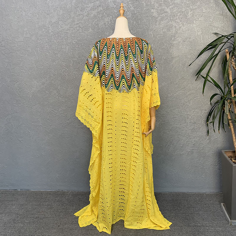 Cross-border supply of African cotton hollow embroidery high-end plus size fashion women's dress clearance