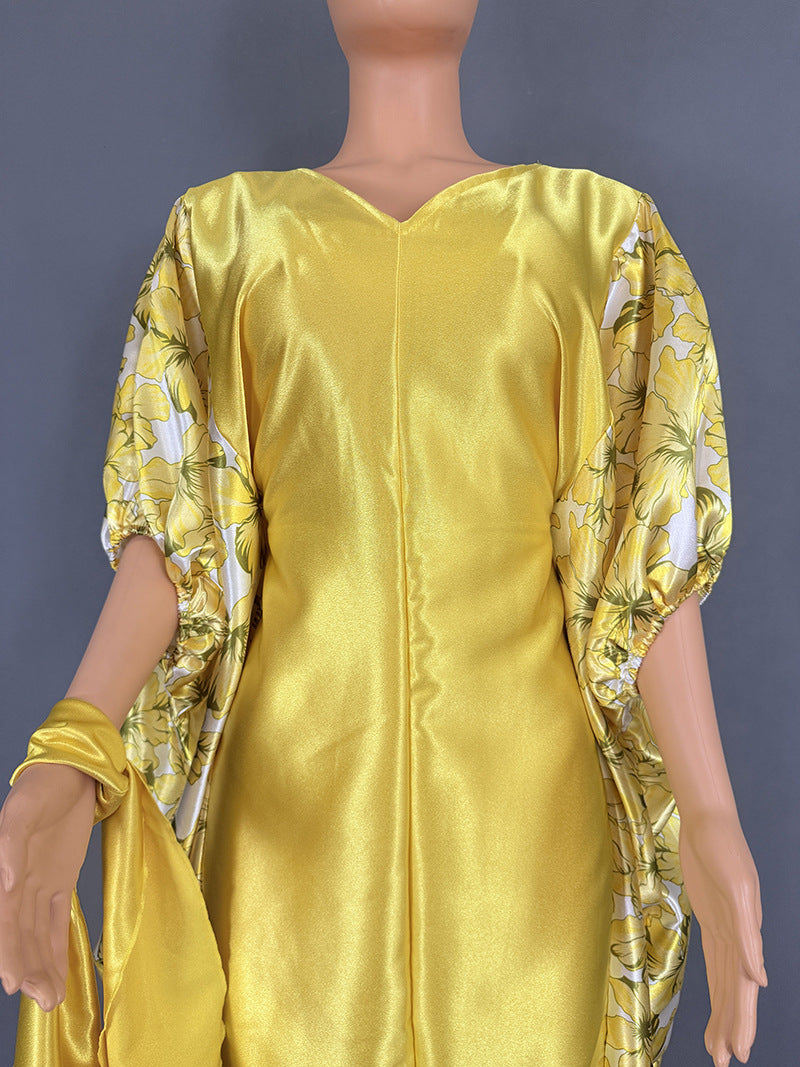 Cross-Border Aliexpress Plus-Size Women's Ethnic Style Robe African Amazon Color-Blocking Printed Dress 9038