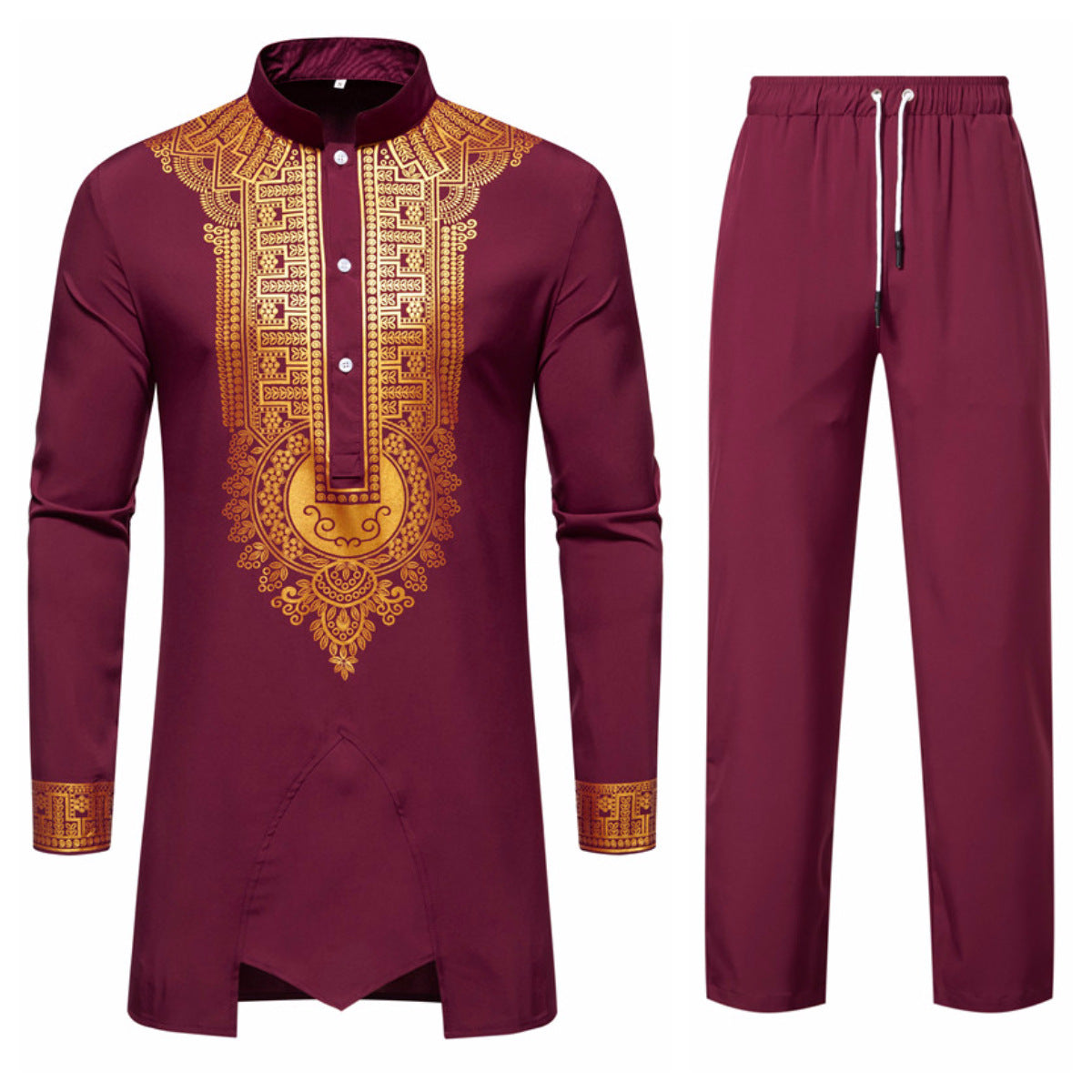 Foreign Trade Cross-border Men's Shirt suit Collar Bronzing Print Long-sleeved Shirt Trousers African-style Casual Shirt for Men
