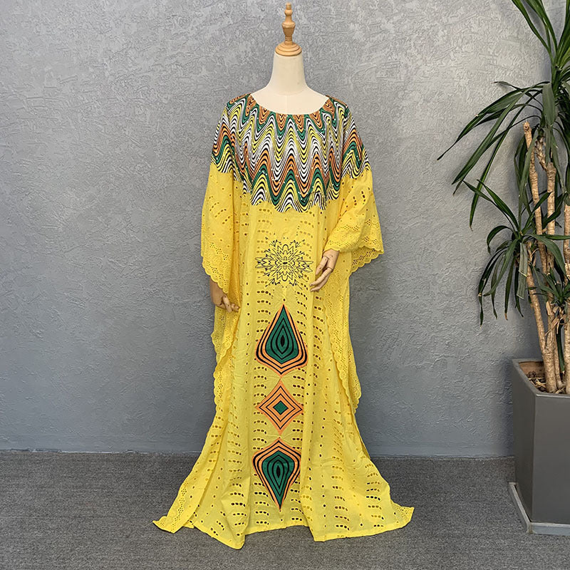 Cross-border supply of African cotton hollow embroidery high-end plus size fashion women's dress clearance