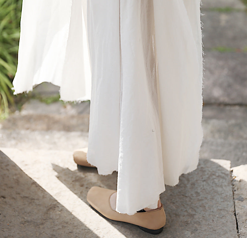 Raw Edge, Large Hem, Pure Cotton, Casual and Flowing Dress in 4 Colors, Artistic Retro High-Quality Cotton and Linen Material Dress