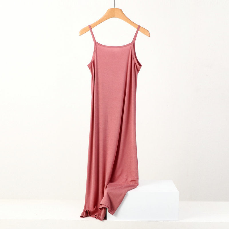 Plus Size Spring and Summer All-match Slim-fit Long Inner Nightgown Sling Modal Cotton Women's Solid Color Base dress