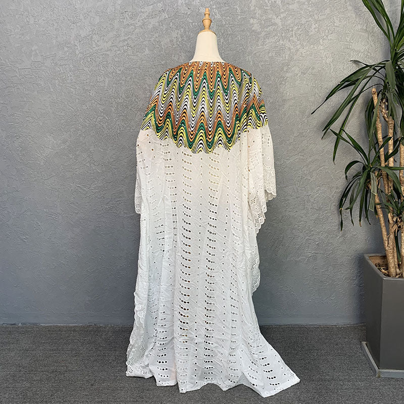 Cross-border supply of African cotton hollow embroidery high-end plus size fashion women's dress clearance