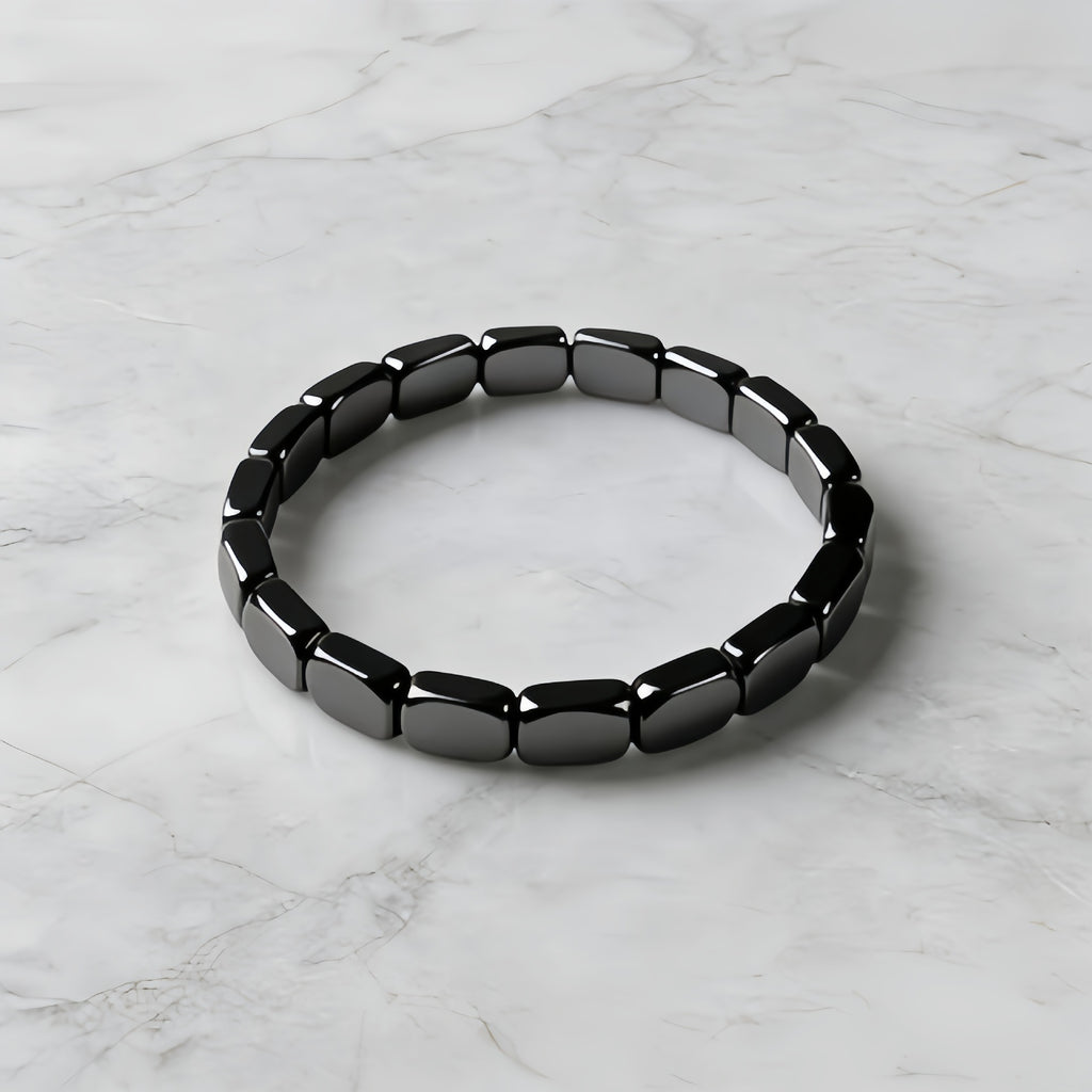 Cross-Border European and American Fashion Hot-Selling Hematite Black Gallstone Elastic Square Beaded Unisex Bracelet Jewelry Wholesale