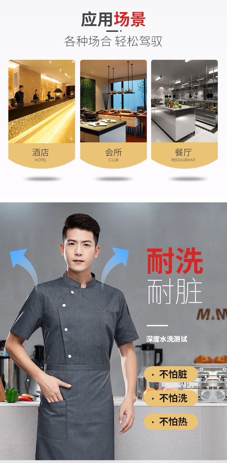 High-End Blue Chef Work Clothes Men's Short-Sleeved Summer Hotel Chef Clothing Women's Breathable Mesh Catering Kitchen Long-Sleeved