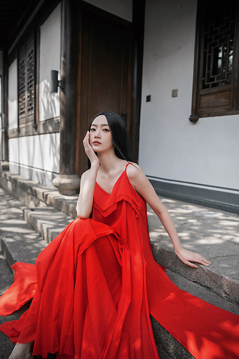 Raw Edge, Large Hem, Pure Cotton, Casual and Flowing Dress in 4 Colors, Artistic Retro High-Quality Cotton and Linen Material Dress