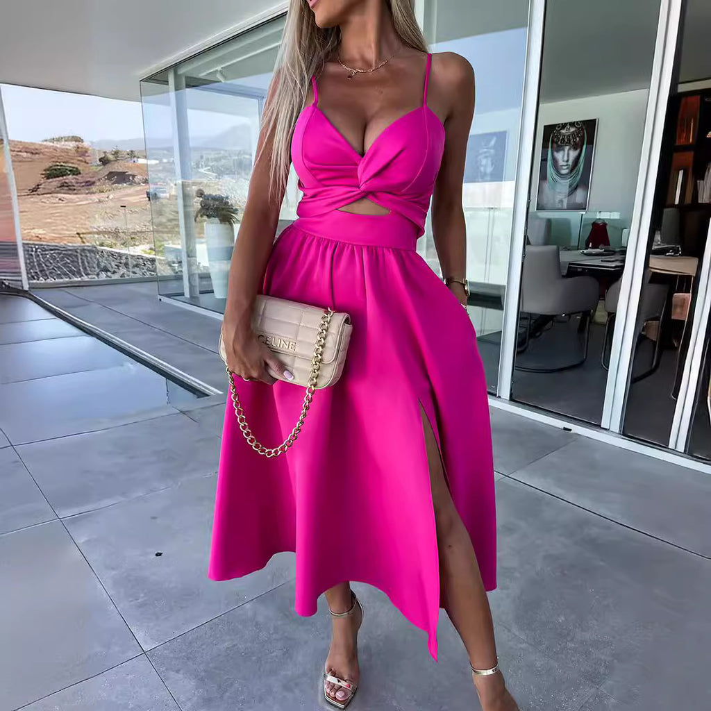 Europe and the United States cross-border foreign trade new women's Amazon suspenders V-neck large pendulum dress slim-fit backless mid-length dress