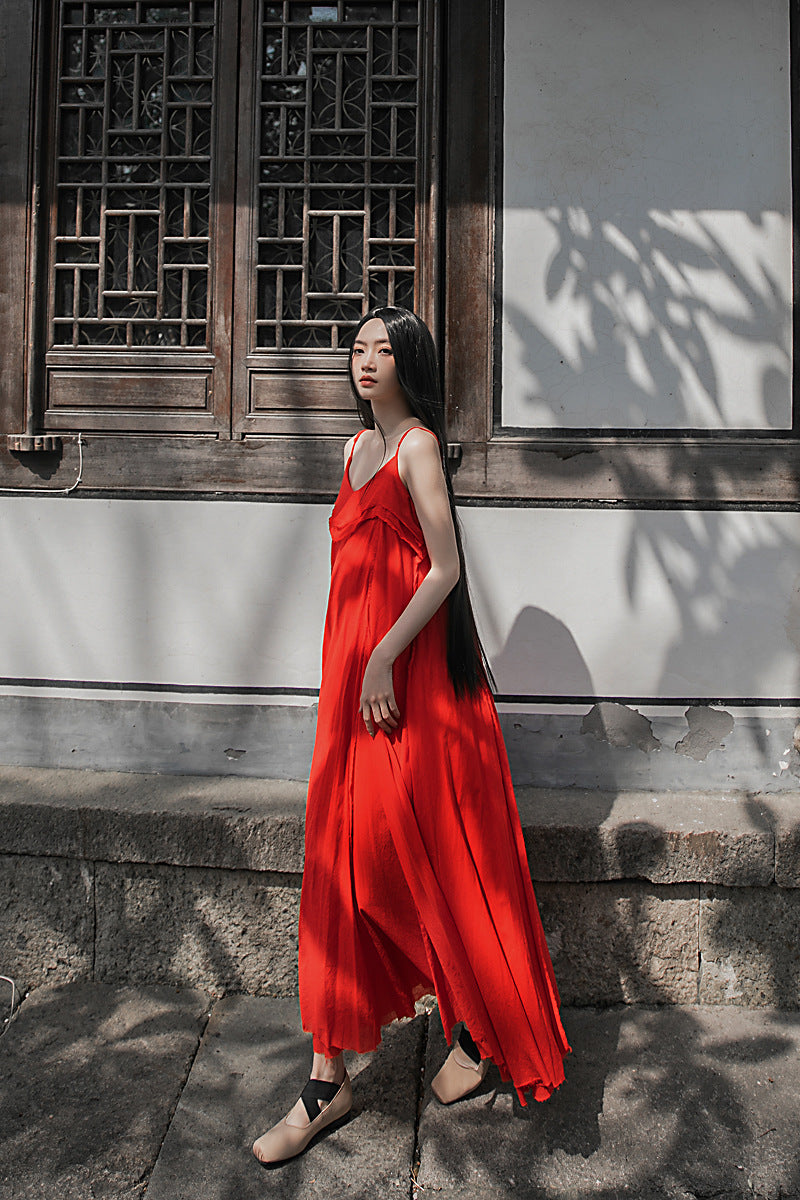 Raw Edge, Large Hem, Pure Cotton, Casual and Flowing Dress in 4 Colors, Artistic Retro High-Quality Cotton and Linen Material Dress
