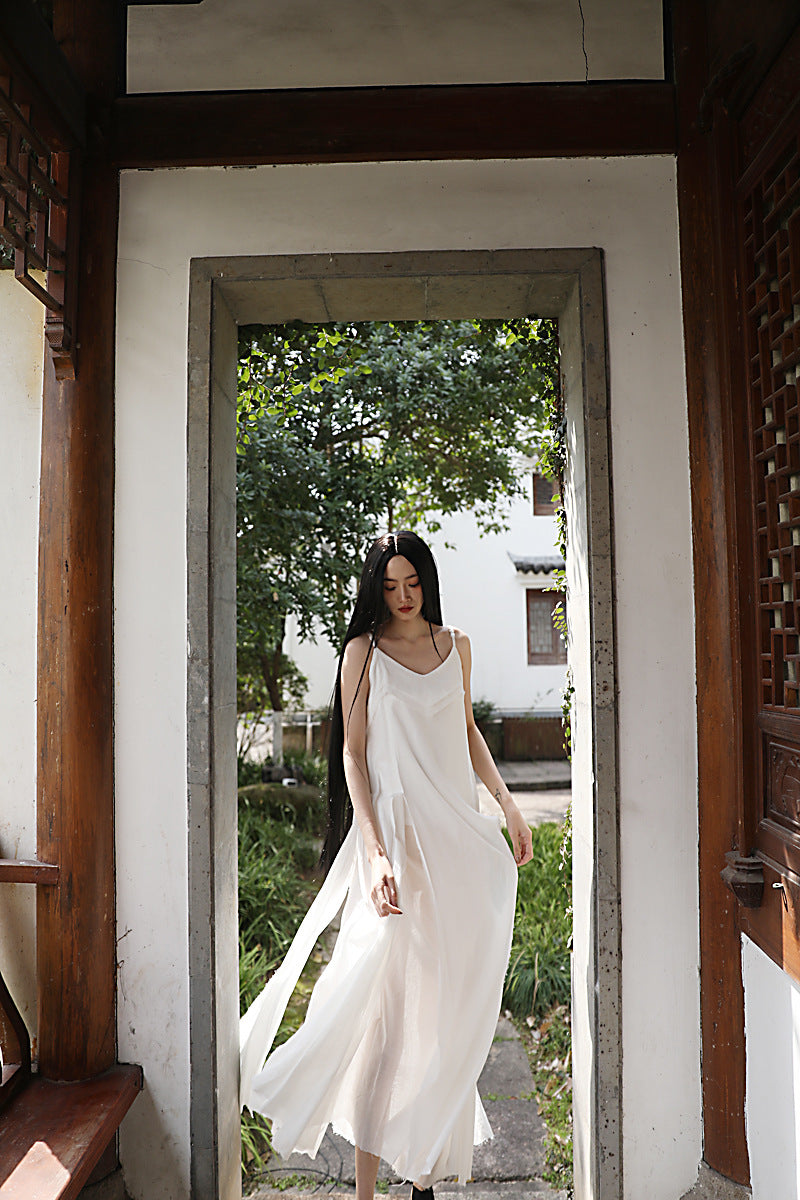 Raw Edge, Large Hem, Pure Cotton, Casual and Flowing Dress in 4 Colors, Artistic Retro High-Quality Cotton and Linen Material Dress