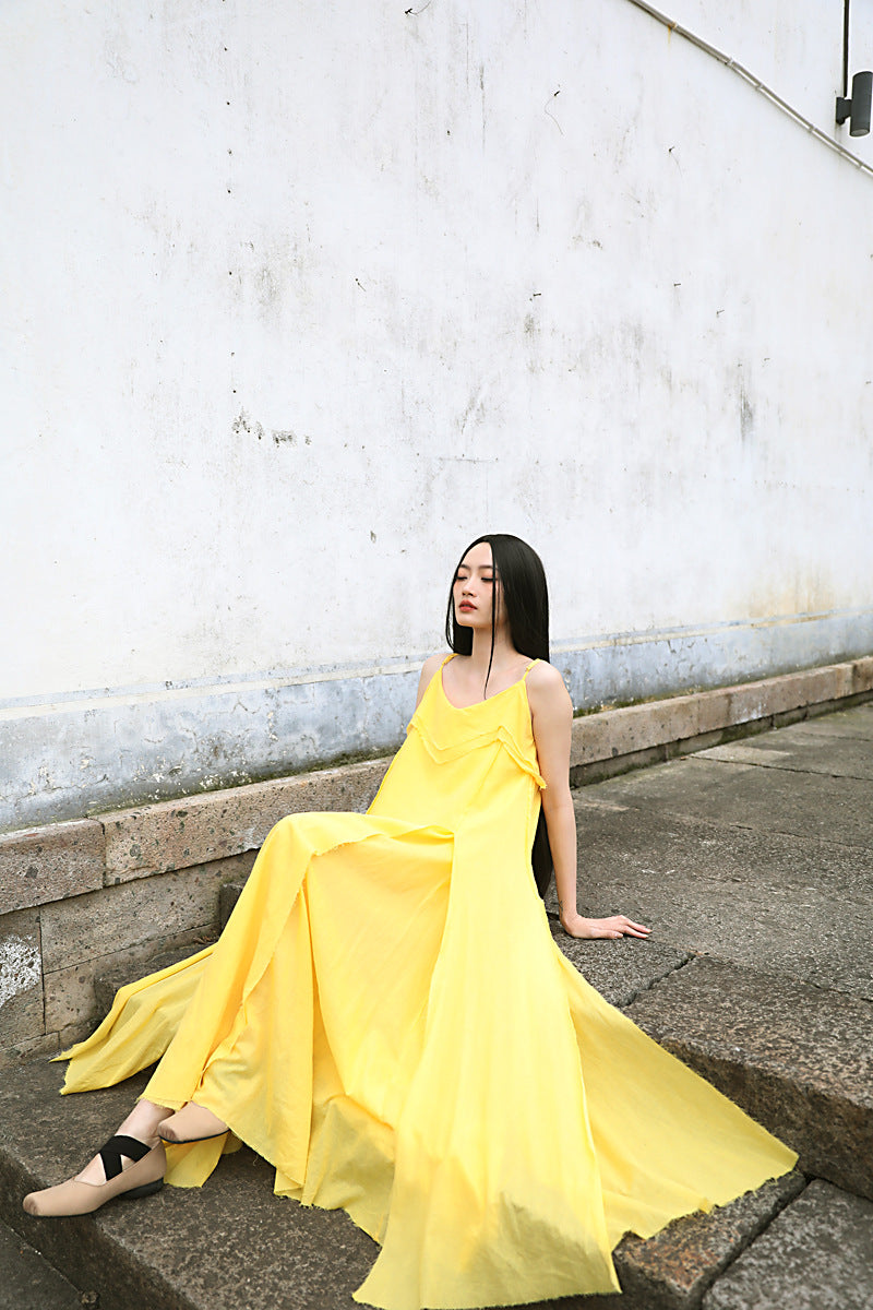Raw Edge, Large Hem, Pure Cotton, Casual and Flowing Dress in 4 Colors, Artistic Retro High-Quality Cotton and Linen Material Dress