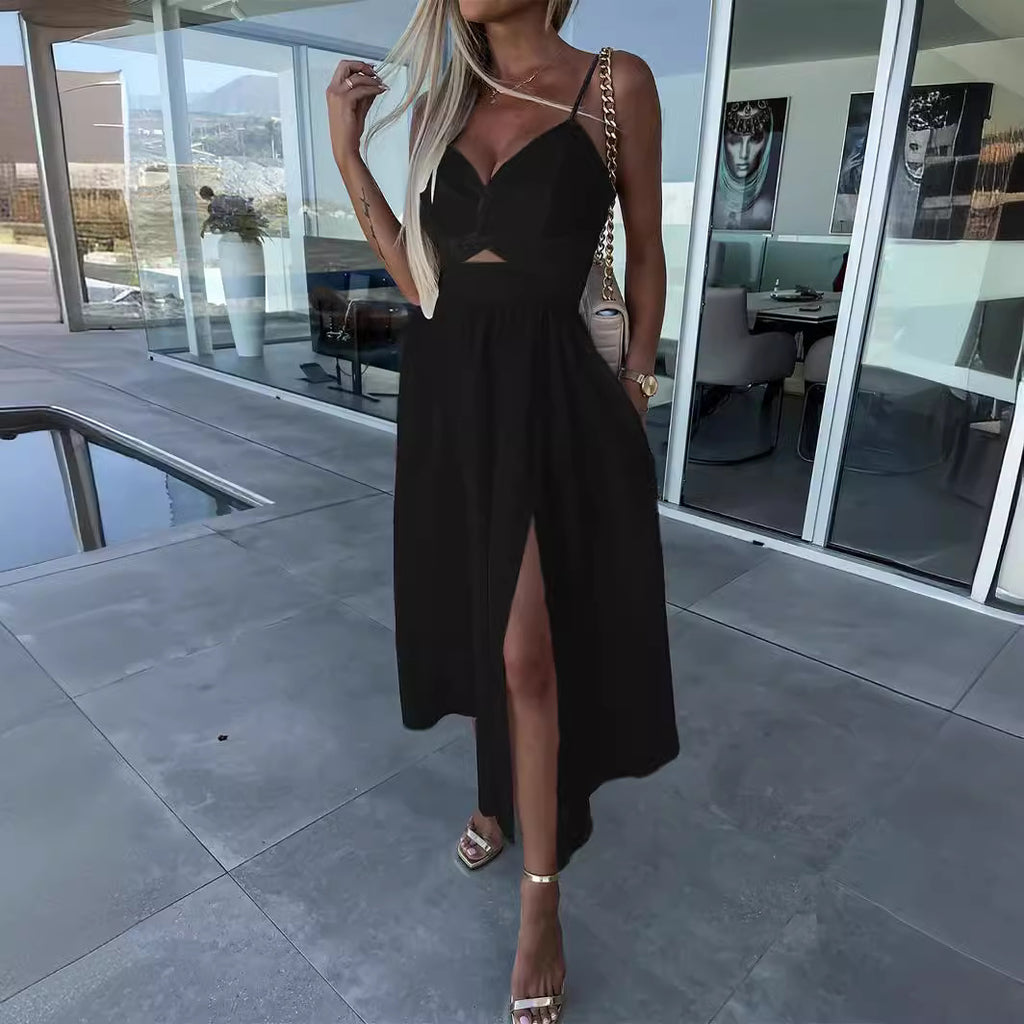 Europe and the United States cross-border foreign trade new women's Amazon suspenders V-neck large pendulum dress slim-fit backless mid-length dress