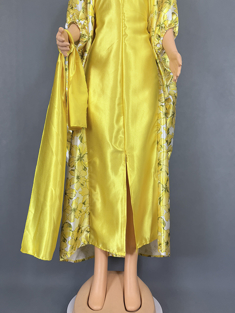 Cross-Border Aliexpress Plus-Size Women's Ethnic Style Robe African Amazon Color-Blocking Printed Dress 9038