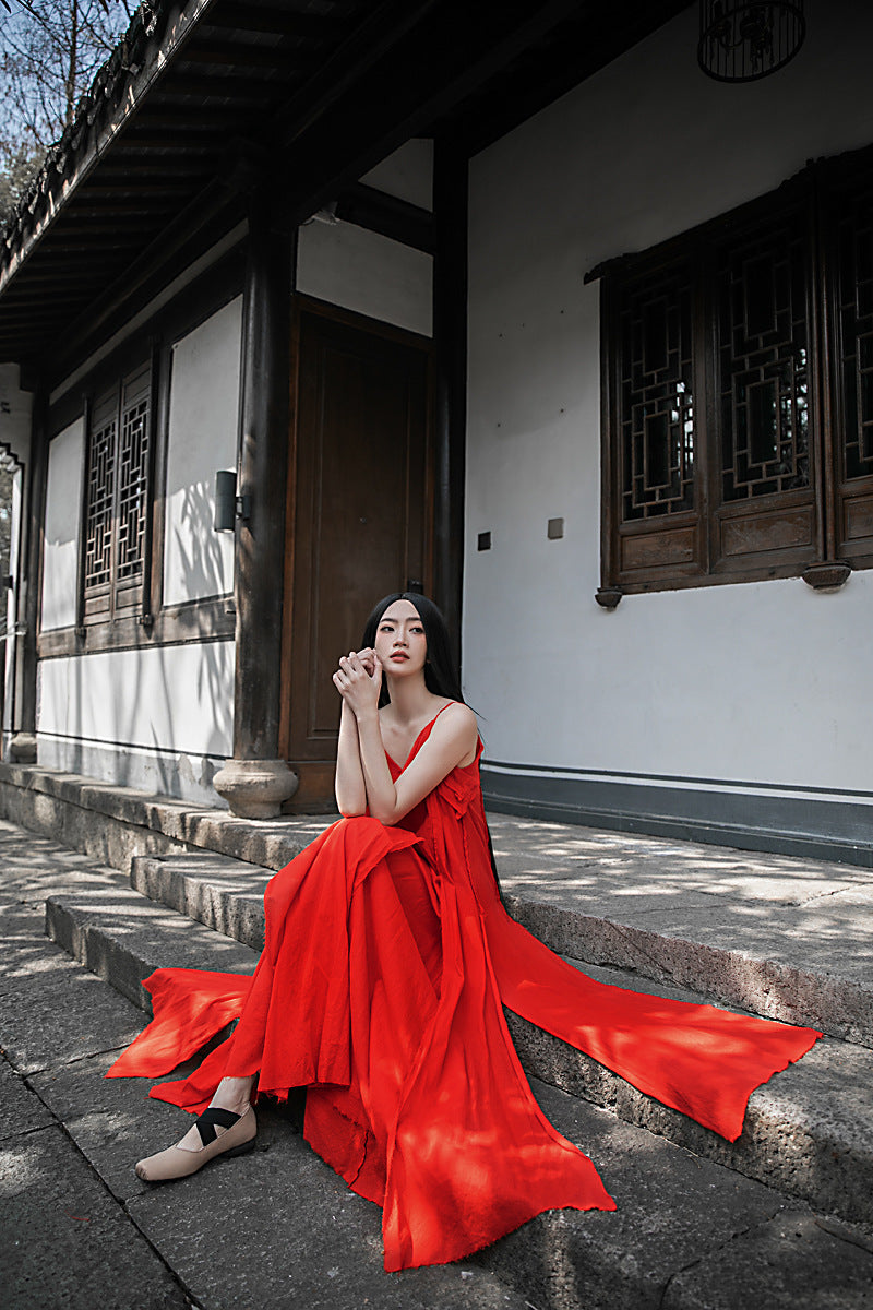 Raw Edge, Large Hem, Pure Cotton, Casual and Flowing Dress in 4 Colors, Artistic Retro High-Quality Cotton and Linen Material Dress