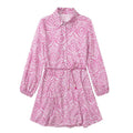 Cross-Border Wholesale Foreign Trade European and American Women's Clothing 2022 Summer Lace-Up Printed Long-Sleeved Shirt-Style Dress European and American Style