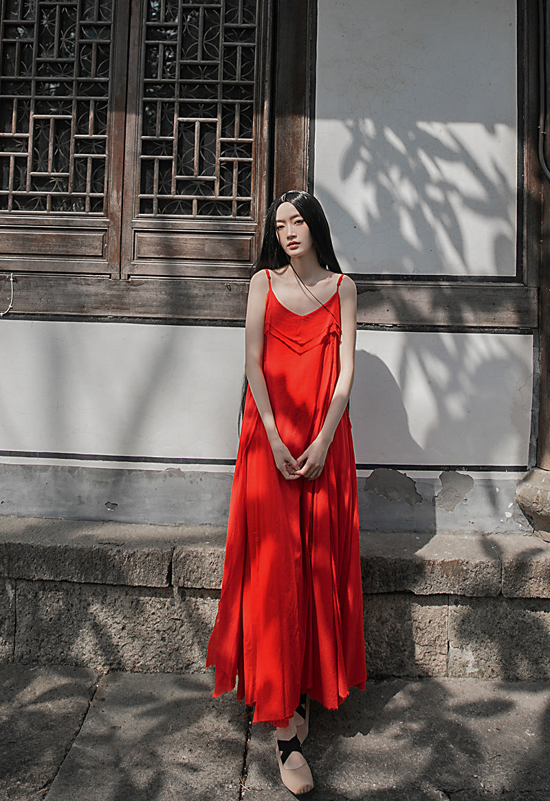 Raw Edge, Large Hem, Pure Cotton, Casual and Flowing Dress in 4 Colors, Artistic Retro High-Quality Cotton and Linen Material Dress
